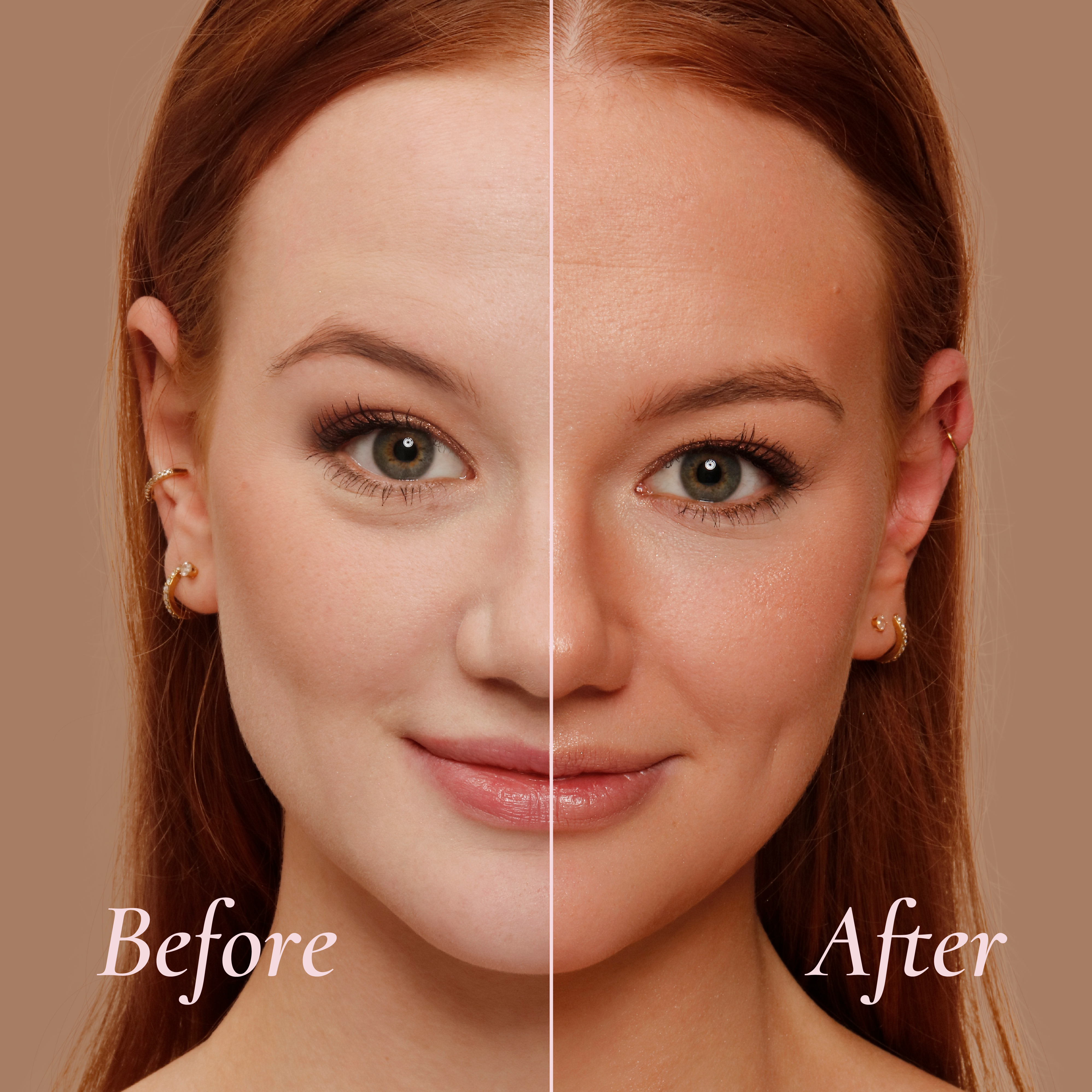 Links zonder, rechts met Face & Body Glow Bronzer.